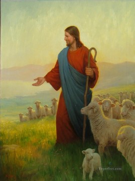 Le Dieu Berger Shepherd Religieuse Christianisme Peinture à l'huile